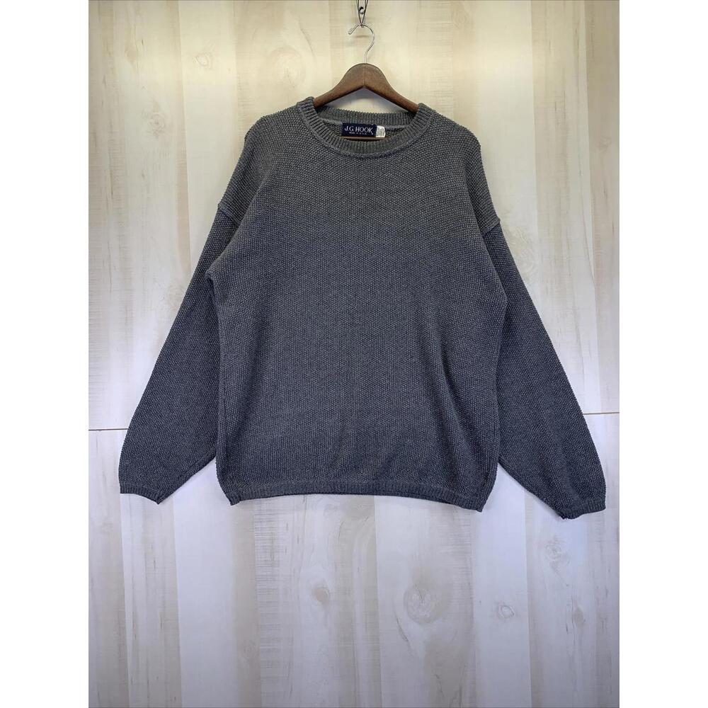 Vintage J G Hook 90s Gray Knit Crew Neck Mens Womens Unisex Sweater Pullover Lrg